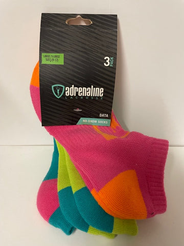 Adrenaline DATA No Show Neon Collection Socks (3 Pack)